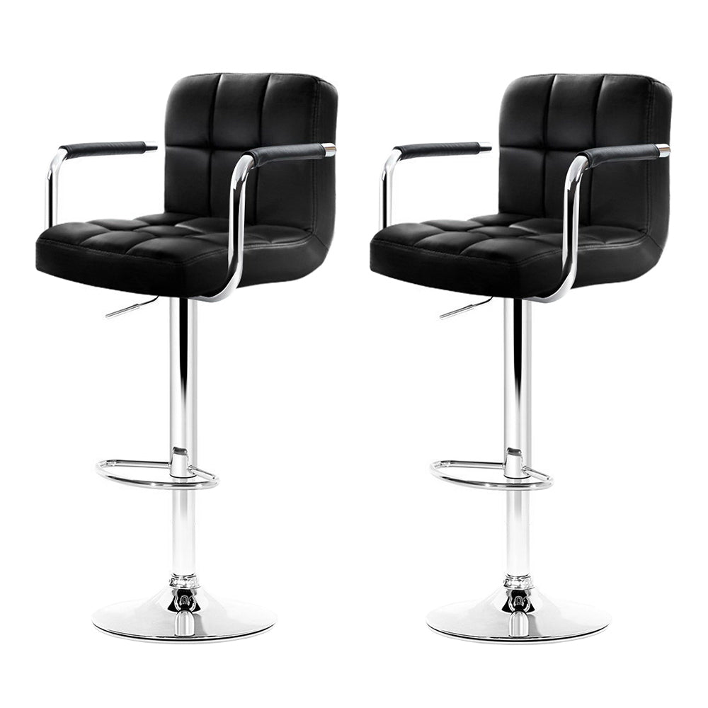 Indi Leather Padded Adjustable Bar Stools w/Armrest Black (Set of 2) - Barstool Express