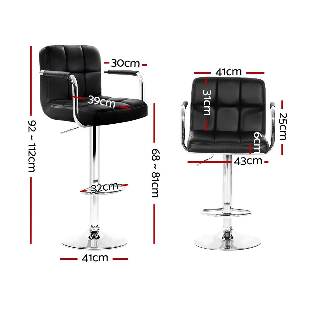 Indi Leather Padded Adjustable Bar Stools w/Armrest Black (Set of 2) - Barstool Express