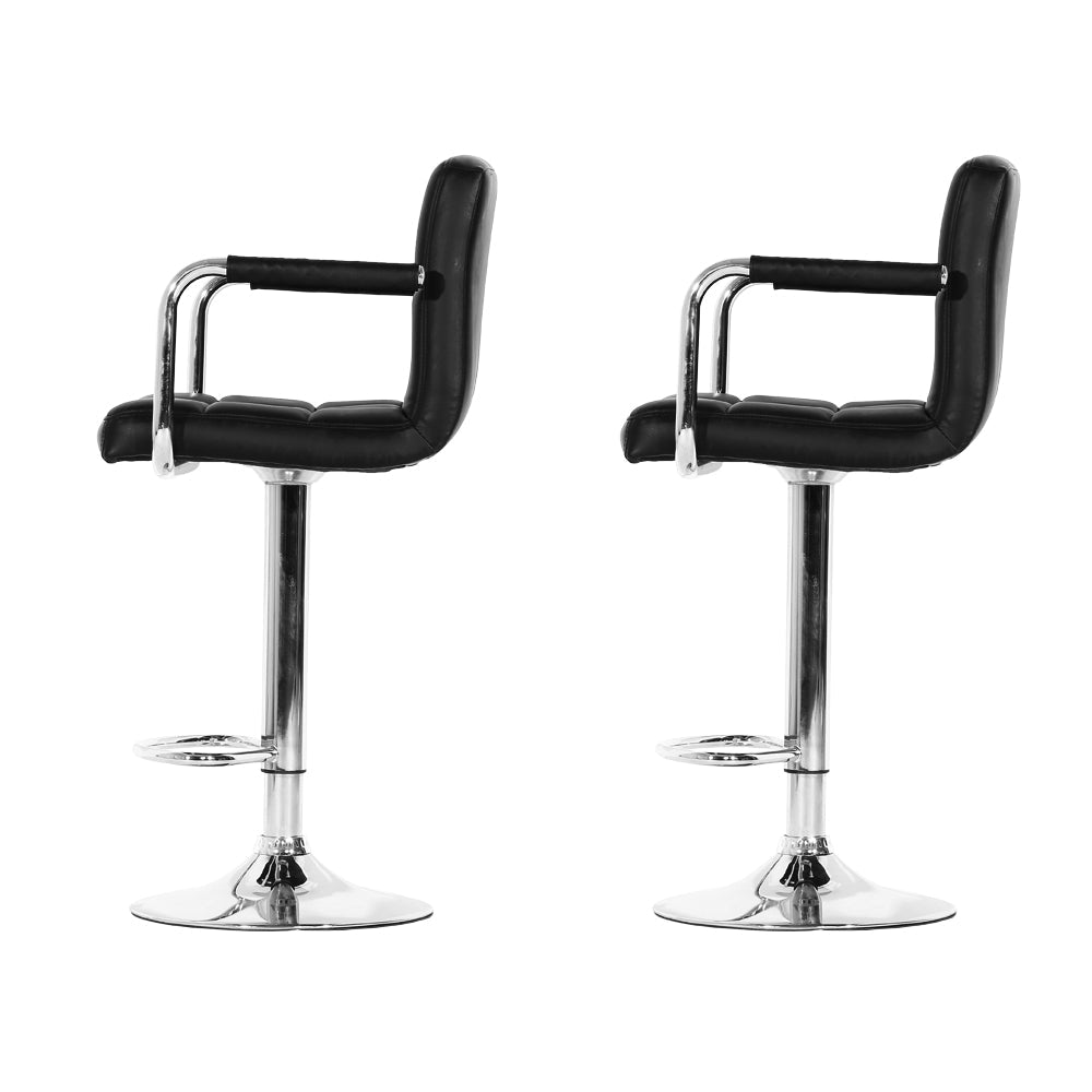 Indi Leather Padded Adjustable Bar Stools w/Armrest Black (Set of 2) - Barstool Express