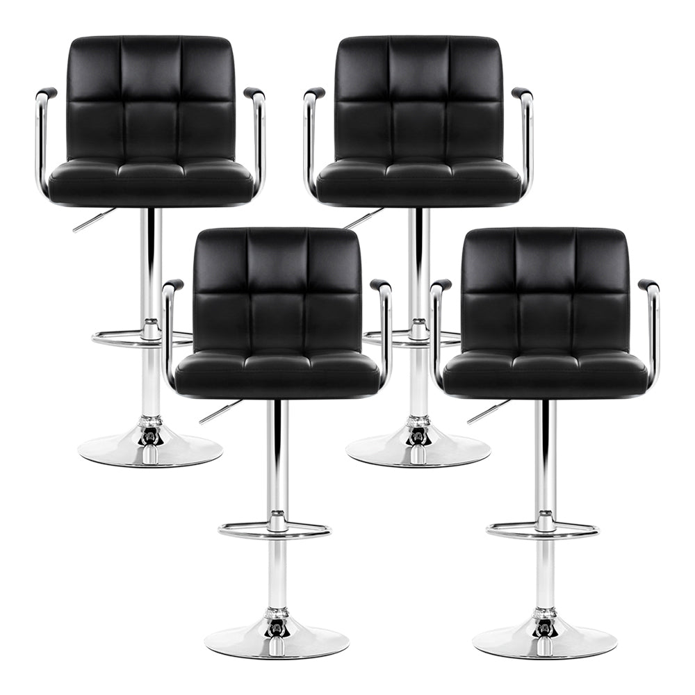 Indi Leather Padded Adjustable Bar Stools w/Armrest Black (Set of 4) - Barstool Express