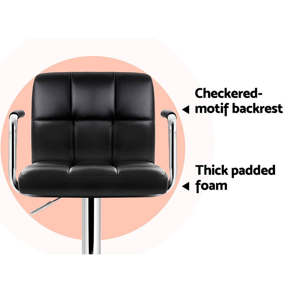 Indi Leather Padded Adjustable Bar Stools w/Armrest Black (Set of 4) - Barstool Express