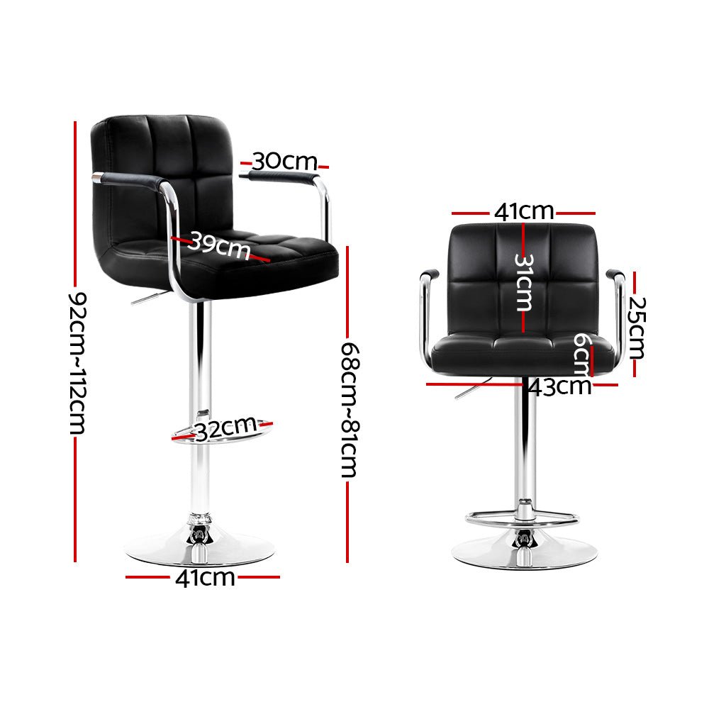 Indi Leather Padded Adjustable Bar Stools w/Armrest Black (Set of 4) - Barstool Express