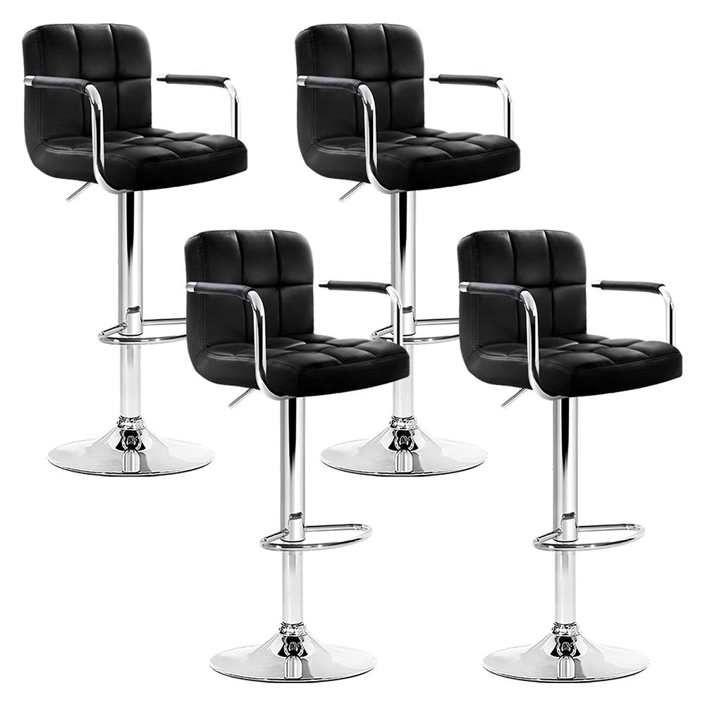 Indi Leather Padded Adjustable Bar Stools w/Armrest Black (Set of 4) - Barstool Express