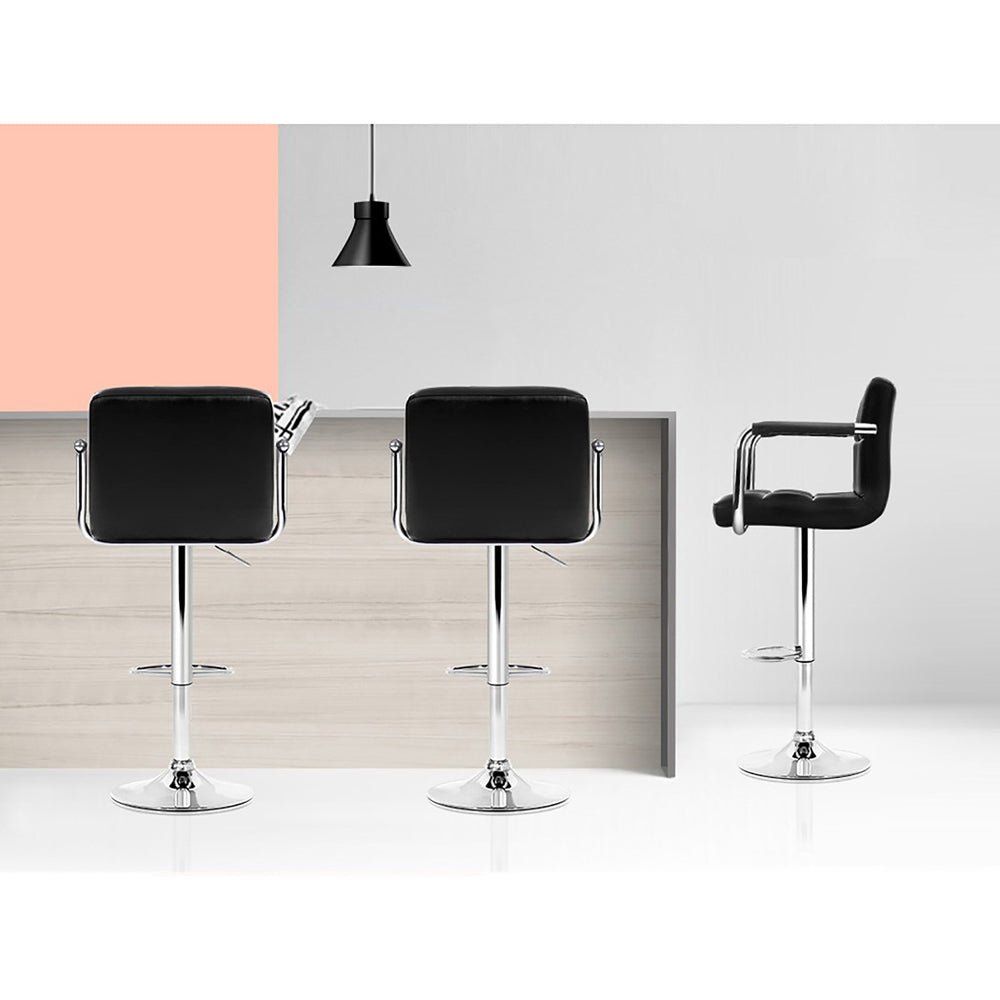 Indi Leather Padded Adjustable Bar Stools w/Armrest Black (Set of 4) - Barstool Express