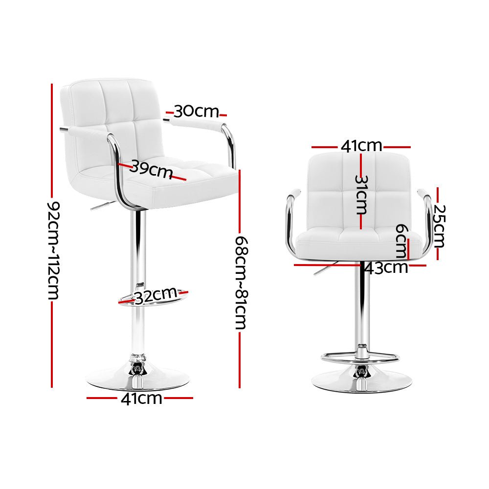 Indi Leather Padded Adjustable Bar Stools w/Armrest White (Set of 2) - Barstool Express