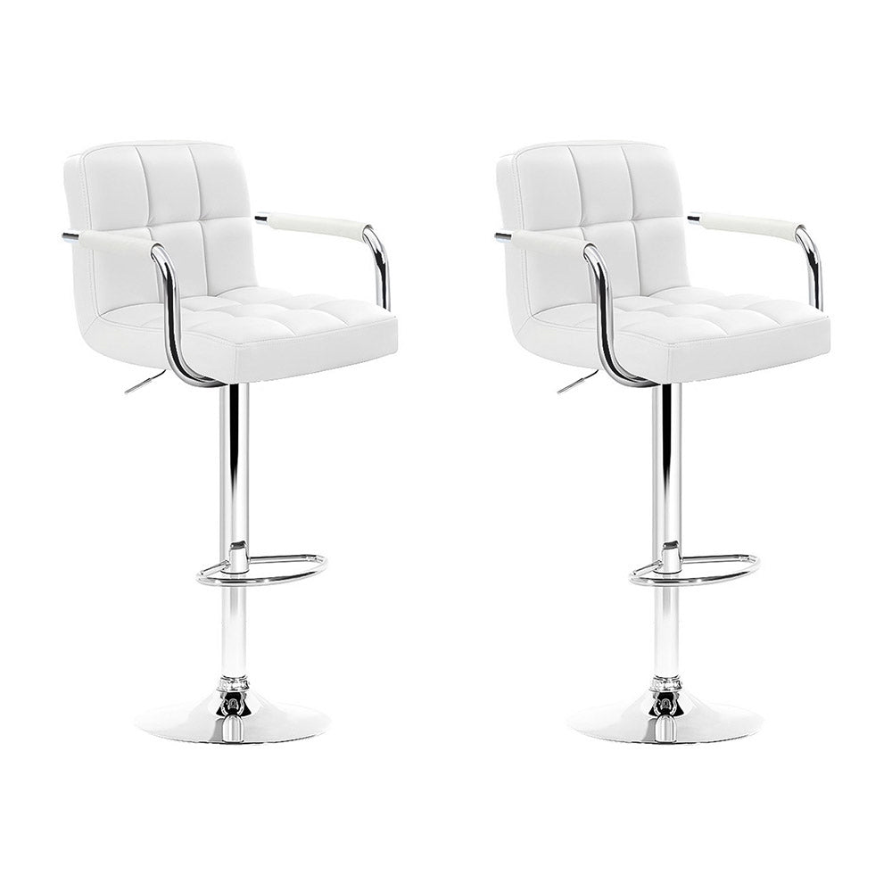 Indi Leather Padded Adjustable Bar Stools w/Armrest White (Set of 2) - Barstool Express