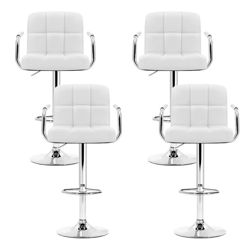 Indi Leather Padded Adjustable Bar Stools w/Armrest White (Set of 4) - Barstool Express