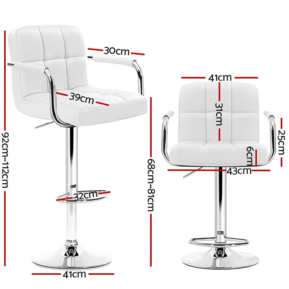 Indi Leather Padded Adjustable Bar Stools w/Armrest White (Set of 4) - Barstool Express