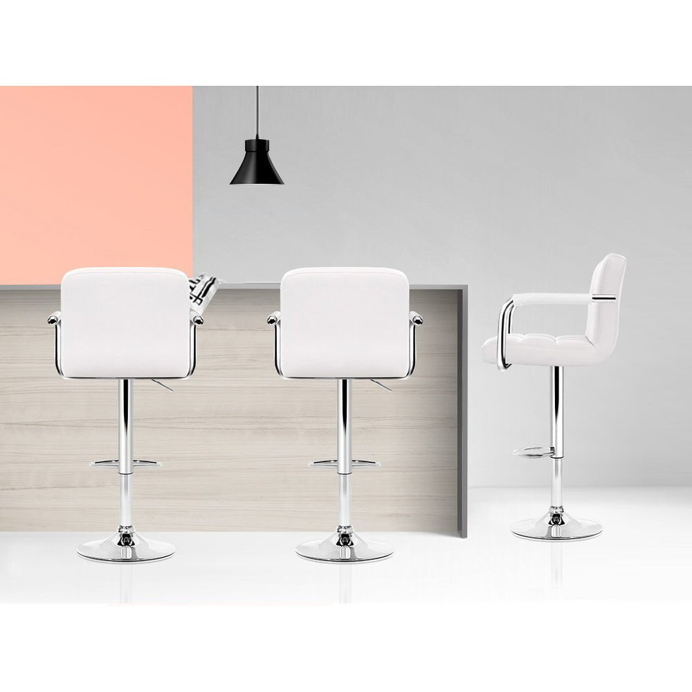 Indi Leather Padded Adjustable Bar Stools w/Armrest White (Set of 4) - Barstool Express
