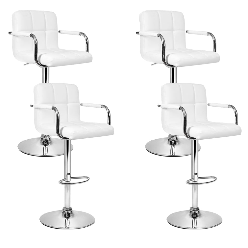 Indi Leather Padded Adjustable Bar Stools w/Armrest White (Set of 4) - Barstool Express