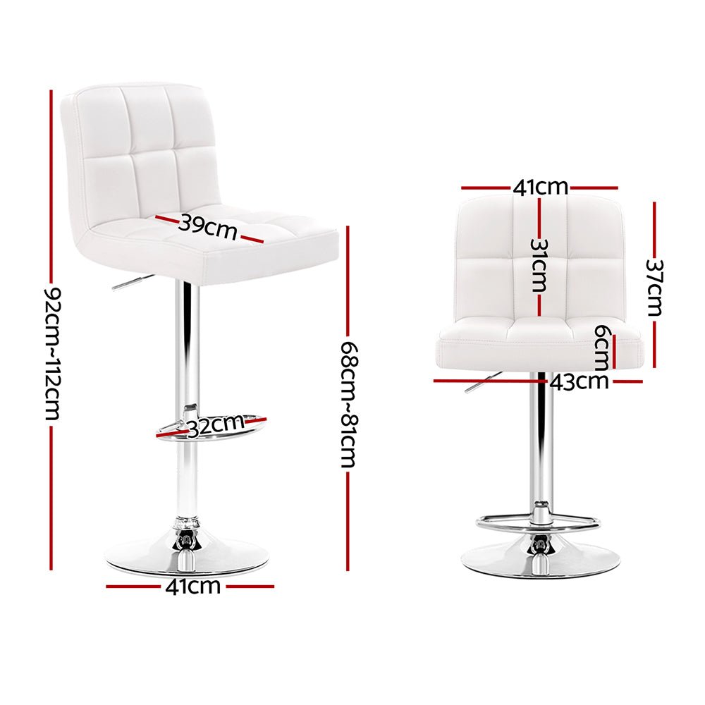 Indi Leather Padded Adjustable Bar Stools White (Set of 2) - Barstool Express