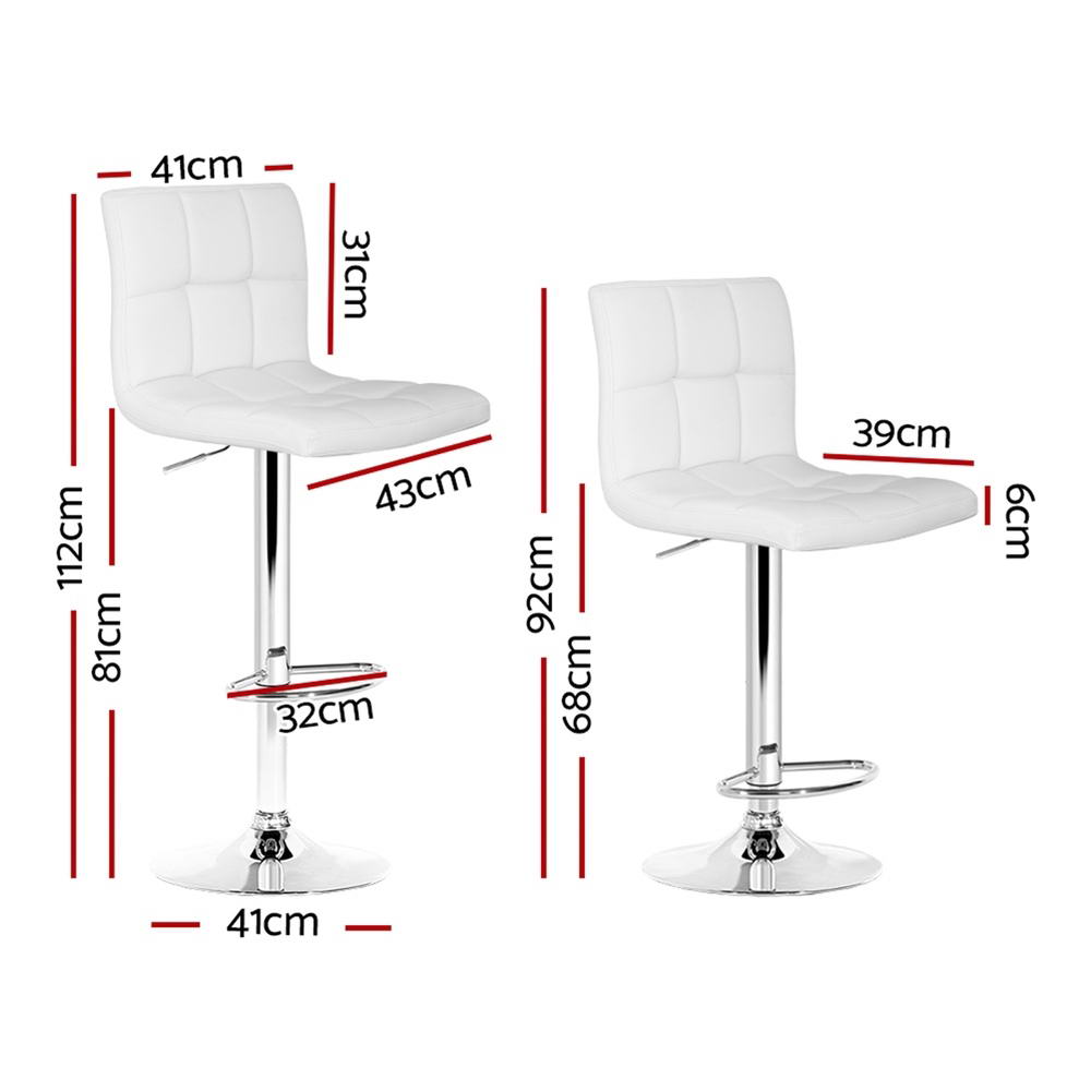 Indi Leather Padded Adjustable Bar Stools White (Set of 4) - Barstool Express