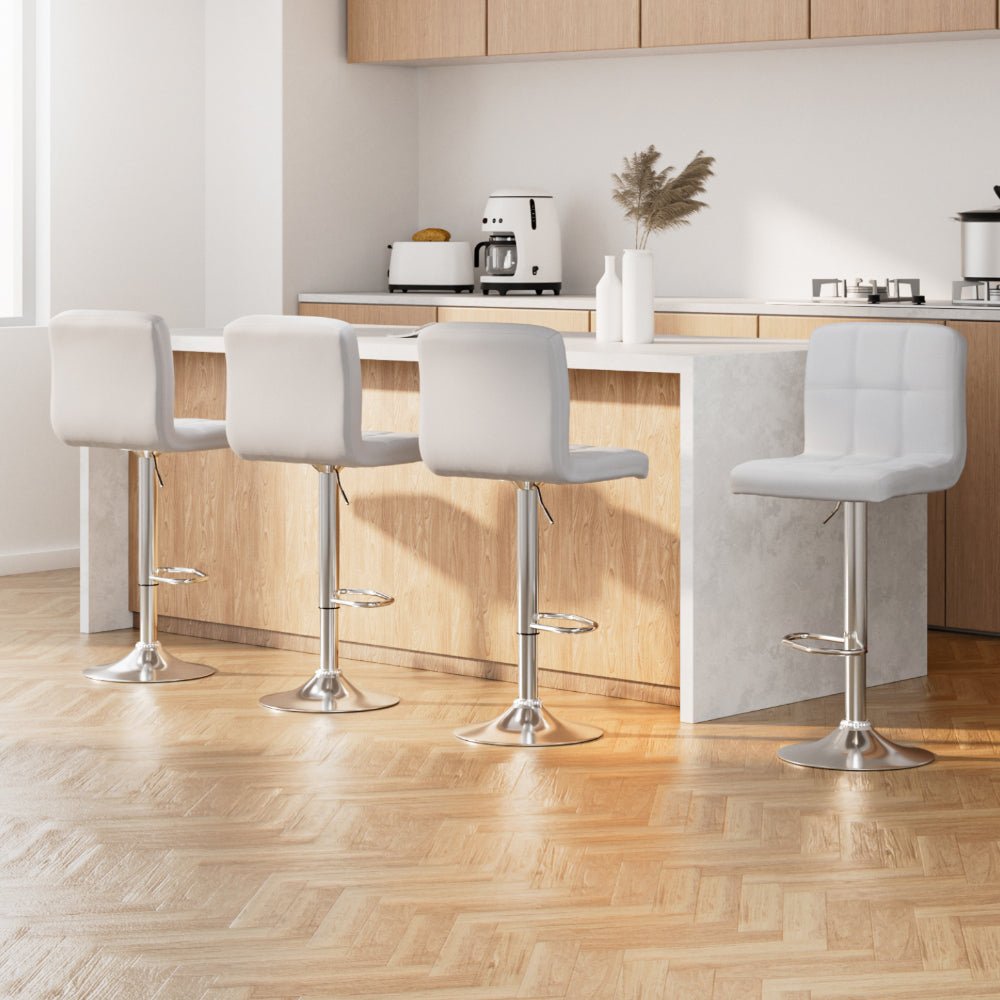 Indi Leather Padded Adjustable Bar Stools White (Set of 4) - Barstool Express