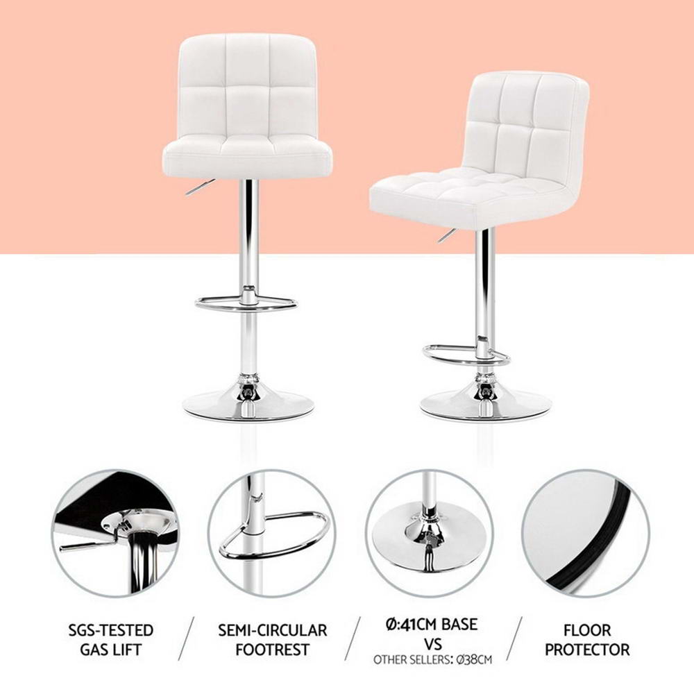 Indi Leather Padded Adjustable Bar Stools White (Set of 4) - Barstool Express