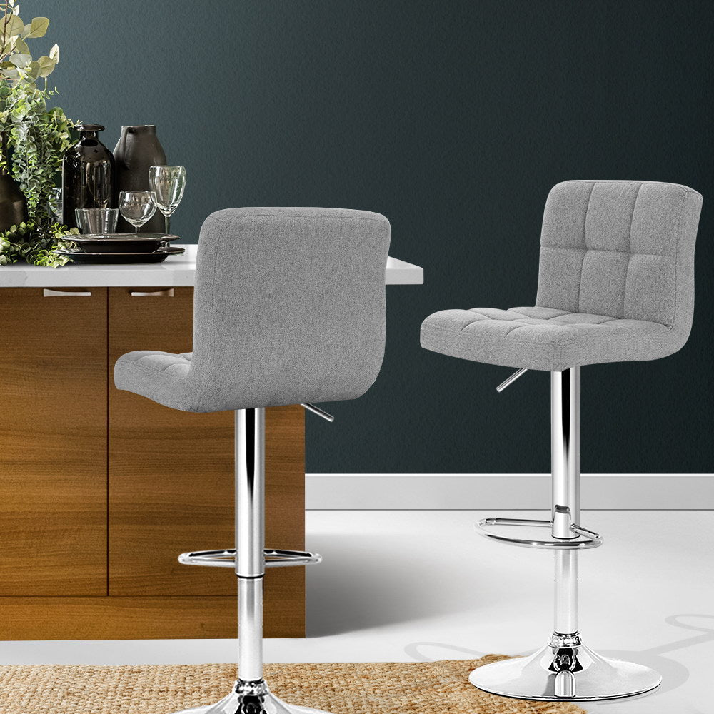 Indi Linen Fabric Adjustable Bar Stools Grey (Set of 2) - Barstool Express