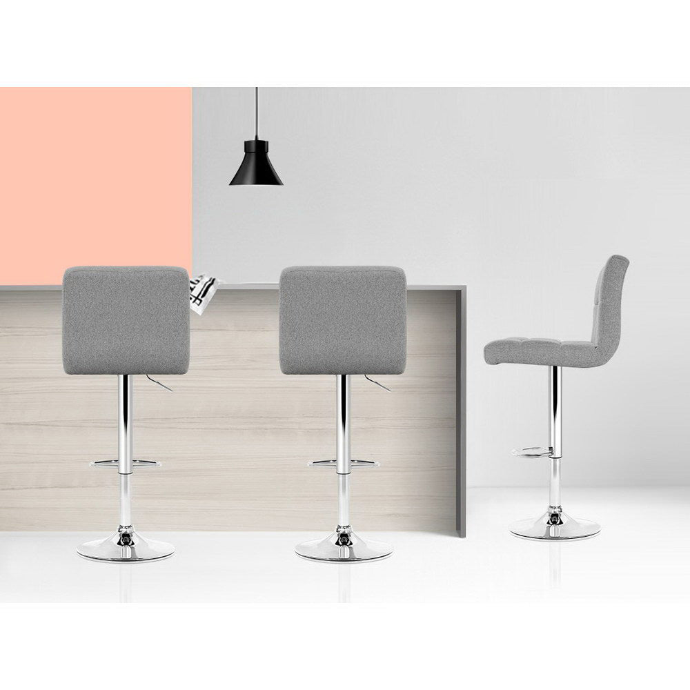 Indi Linen Fabric Adjustable Bar Stools Grey (Set of 2) - Barstool Express