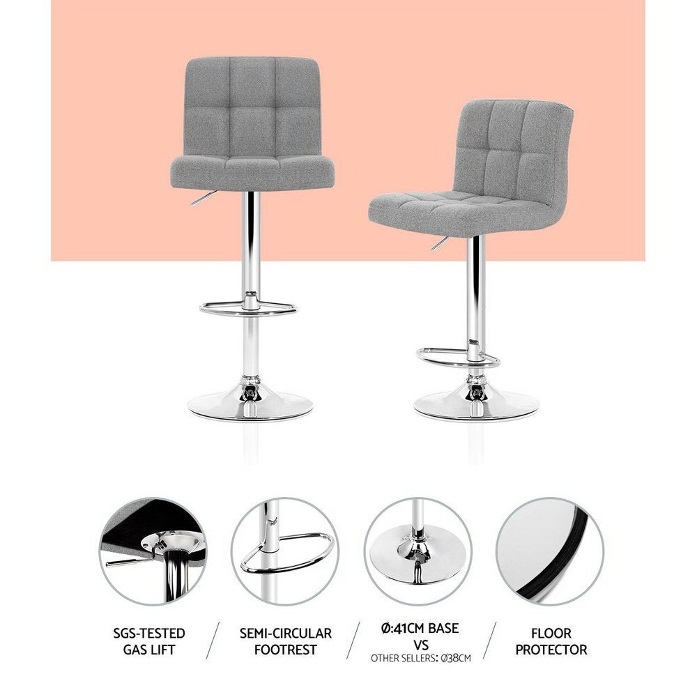 Indi Linen Fabric Adjustable Bar Stools Grey (Set of 2) - Barstool Express
