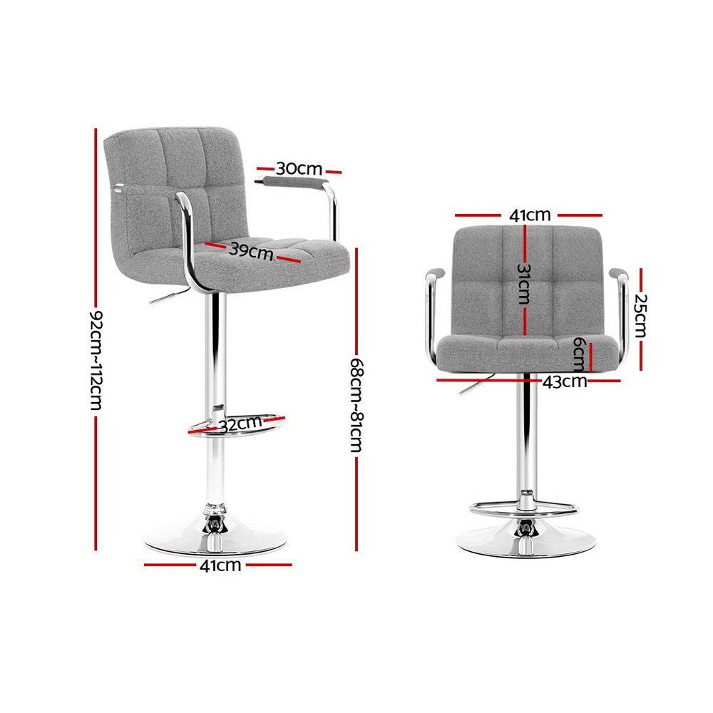 Indi Linen Fabric Adjustable Bar Stools w/Armrest Grey (Set of 2) - Barstool Express
