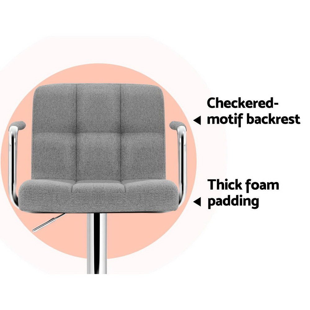 Indi Linen Fabric Adjustable Bar Stools w/Armrest Grey (Set of 2) - Barstool Express