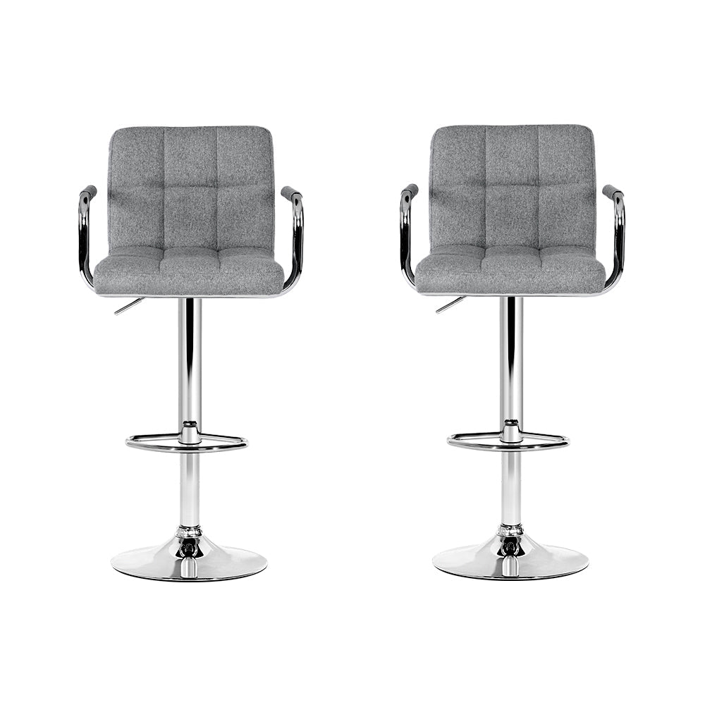 Indi Linen Fabric Adjustable Bar Stools w/Armrest Grey (Set of 2) - Barstool Express