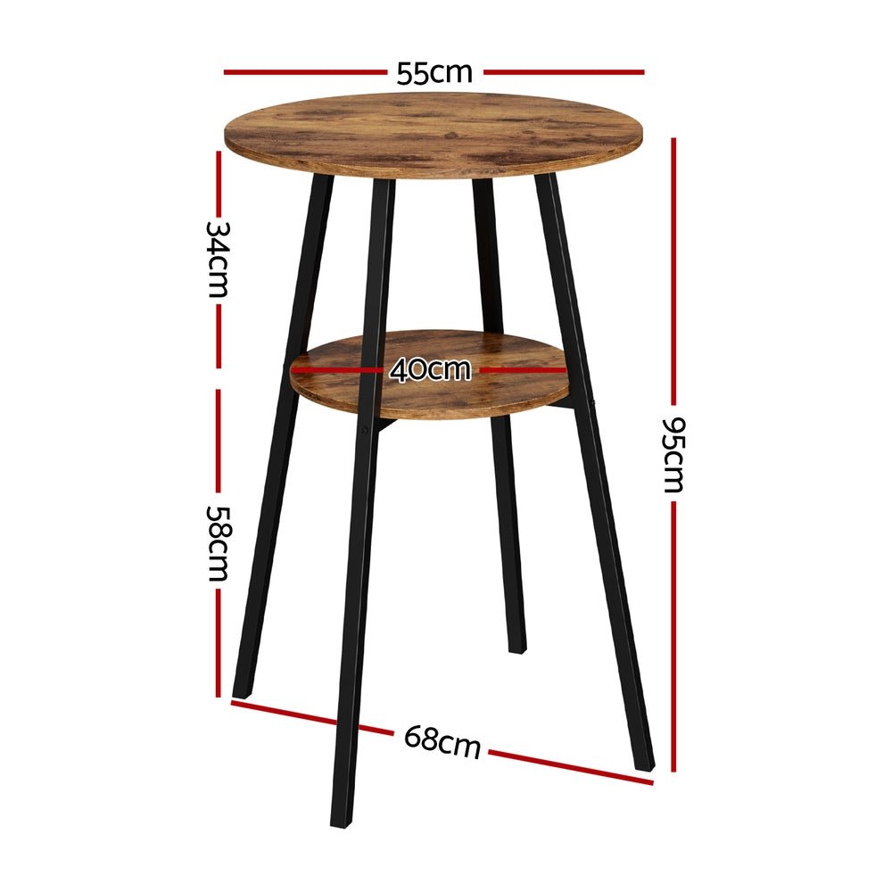 Industrial Wooden Bar Table with 2 - Tier Organiser 95cm Rustic Brown - Barstool Express