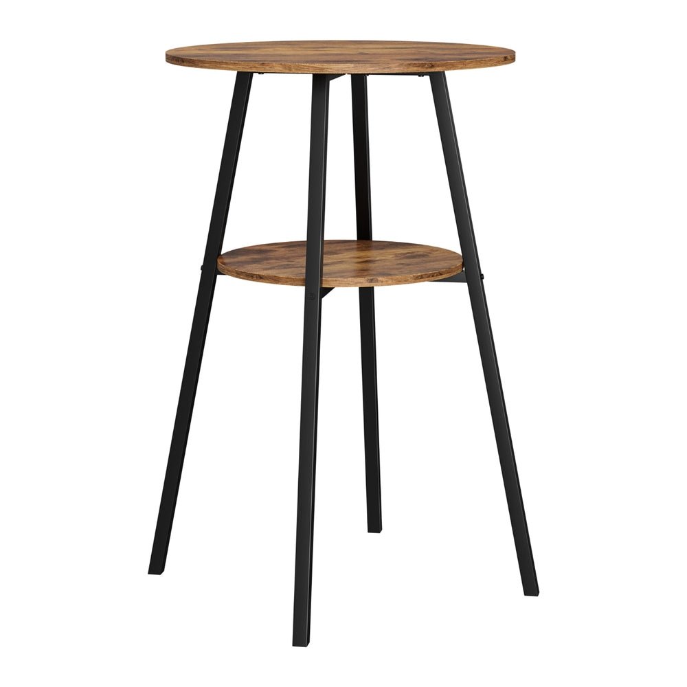 Industrial Wooden Bar Table with 2 - Tier Organiser 95cm Rustic Brown - Barstool Express