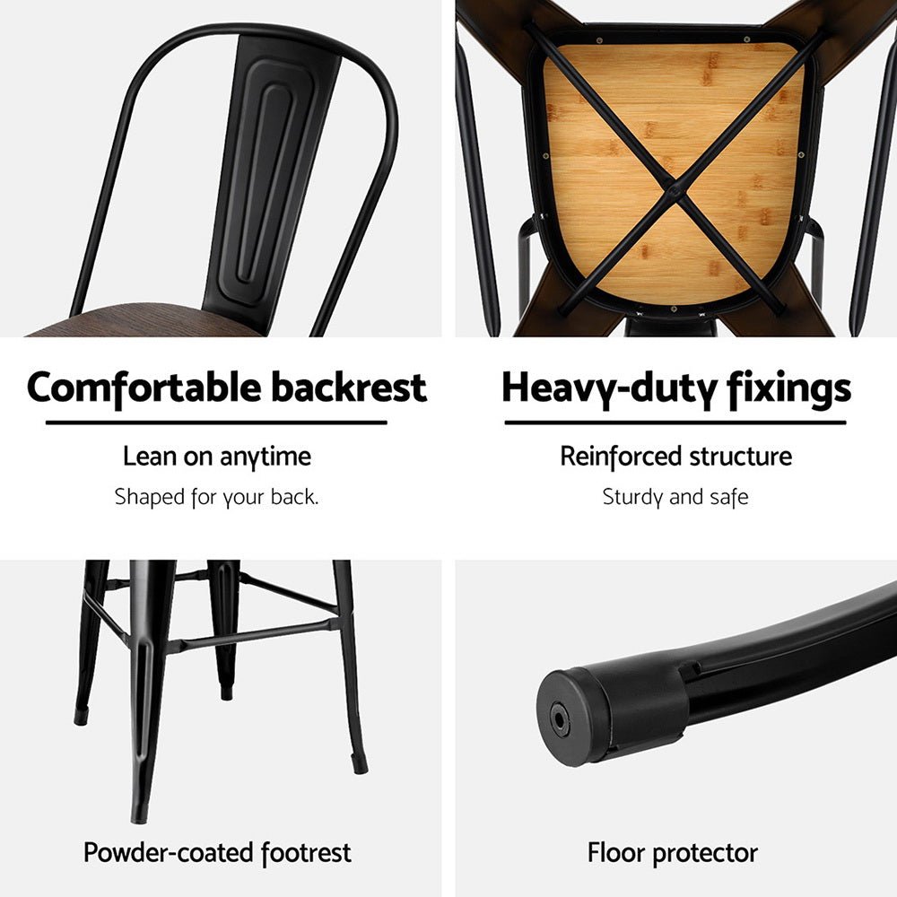 Ivan Industrial Metal Bar Stools 76cm Black & Walnut Wood (Set of 2) - Barstool Express