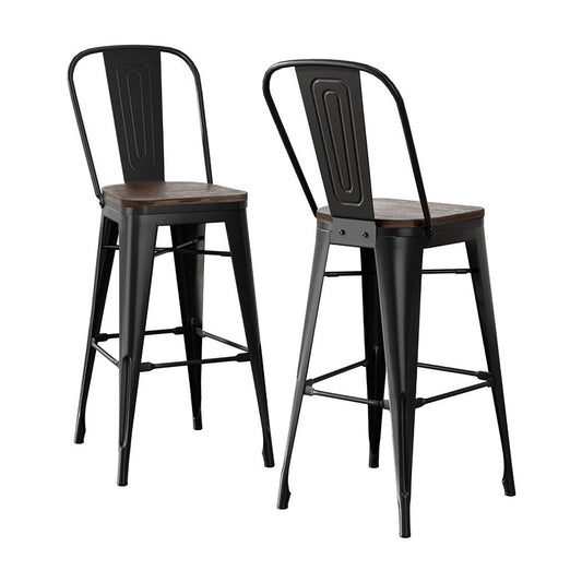 Ivan Industrial Metal Bar Stools 76cm Black & Walnut Wood (Set of 2) - Barstool Express
