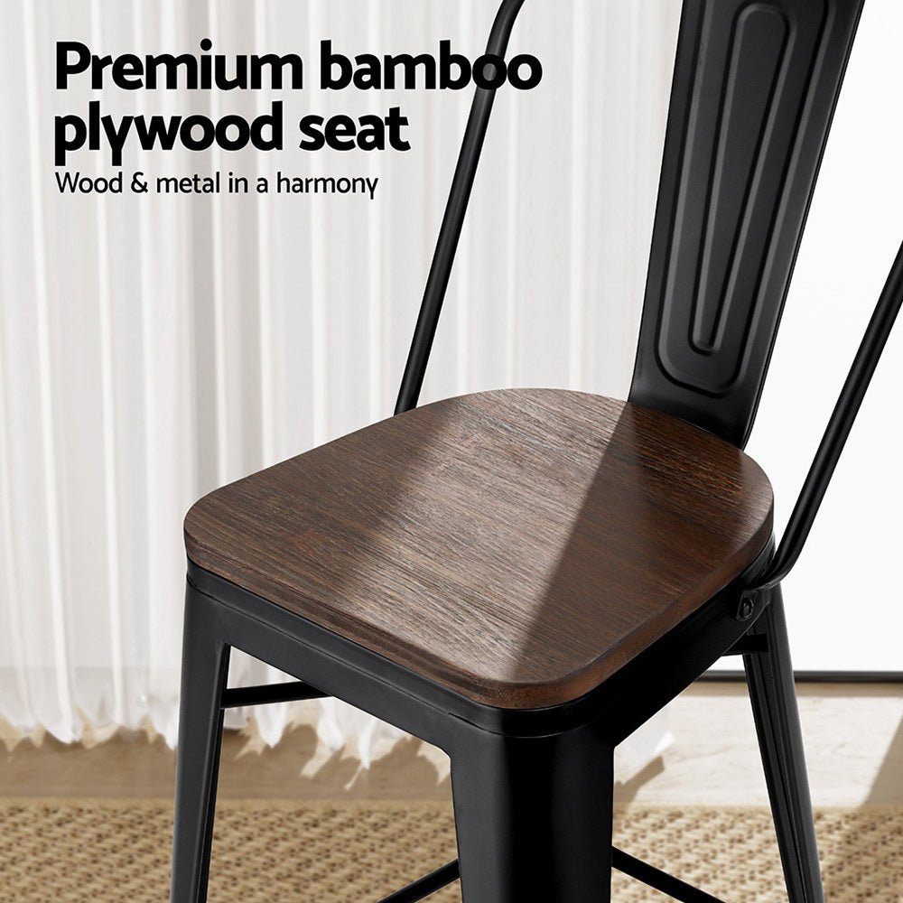 Ivan Industrial Metal Bar Stools 76cm Black & Walnut Wood (Set of 2) - Barstool Express
