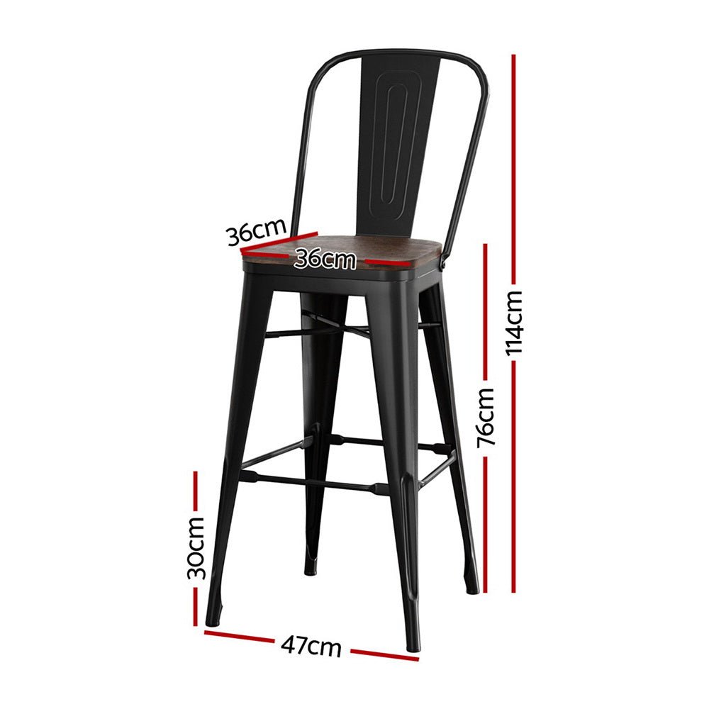 Ivan Industrial Metal Bar Stools 76cm Black & Walnut Wood (Set of 2) - Barstool Express