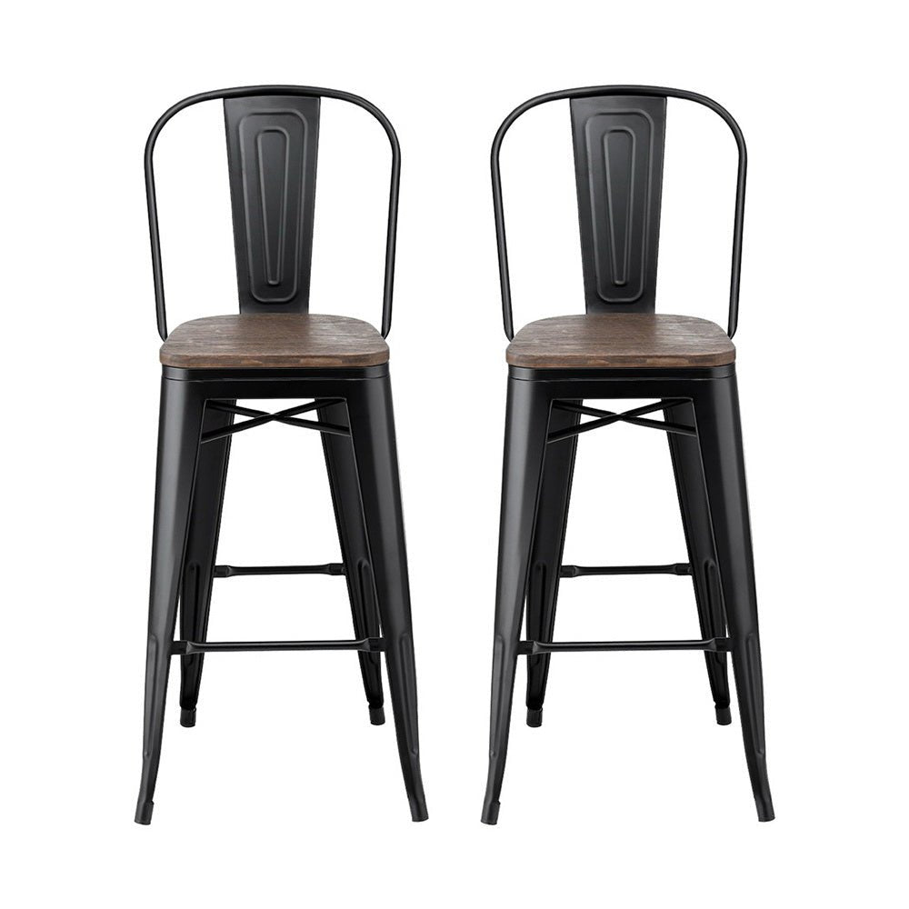 Ivan Industrial Metal Bar Stools 76cm Black & Walnut Wood (Set of 2) - Barstool Express
