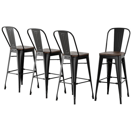 Ivan Industrial Metal Bar Stools 76cm Black & Walnut Wood (Set of 4) - Barstool Express
