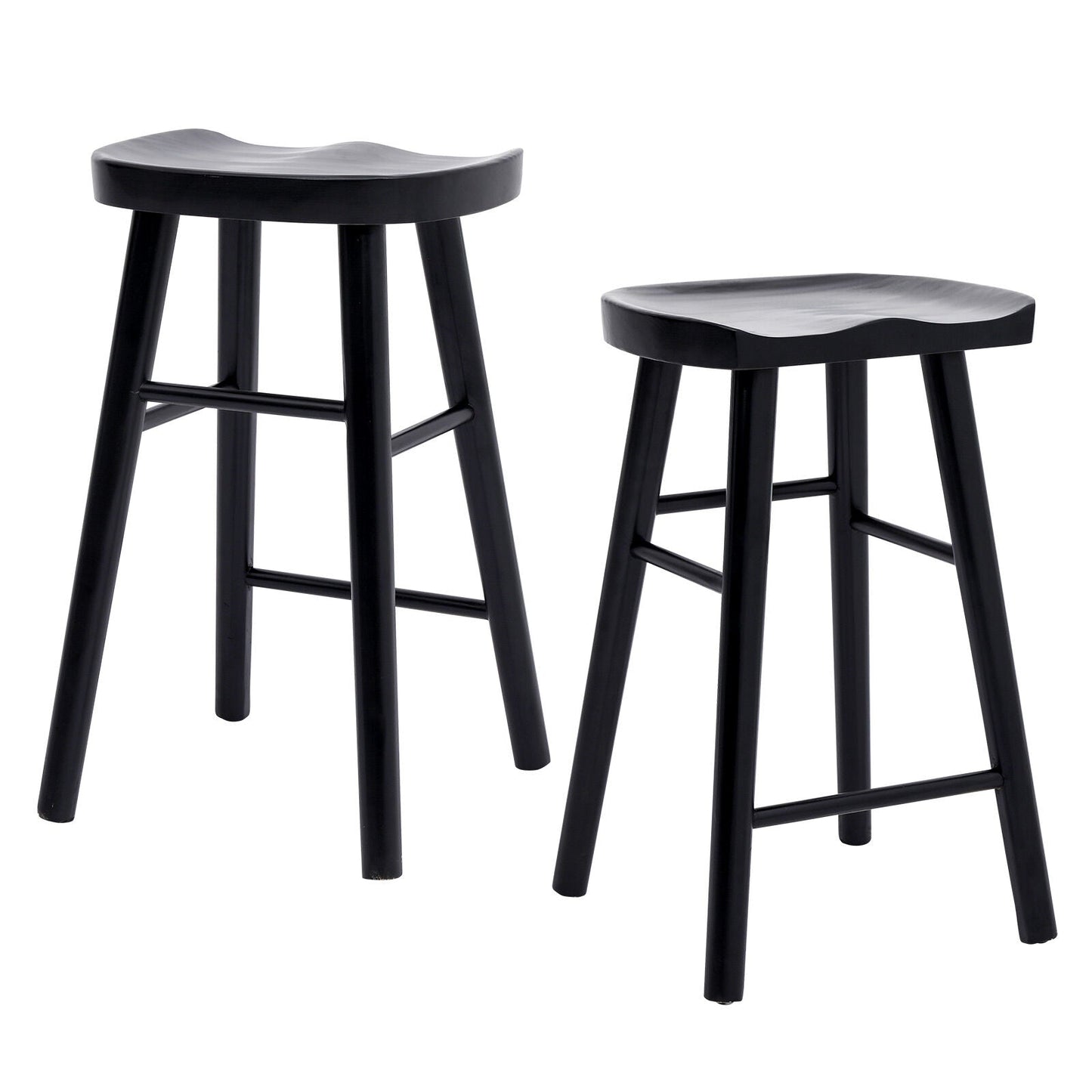 Two black bar stools on a white background