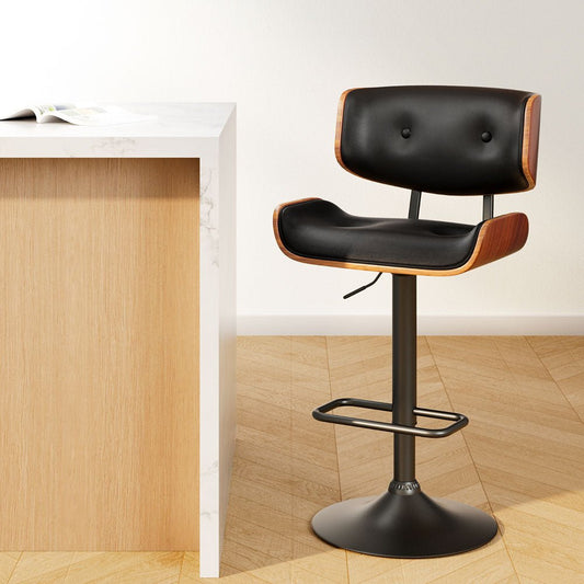 Jace Leather Timber Adjustable Bar Stool Black - Barstool Express