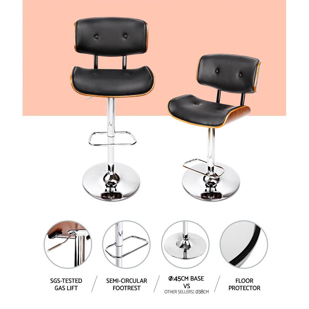 Jace Leather Timber Adjustable Bar Stool Chrome Black - Barstool Express