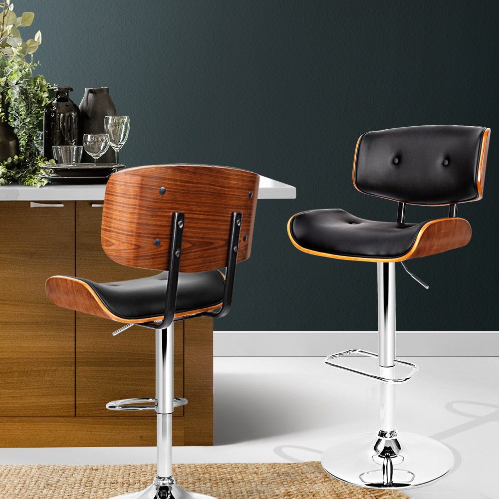 Jace Leather Timber Adjustable Bar Stool Chrome Black - Barstool Express