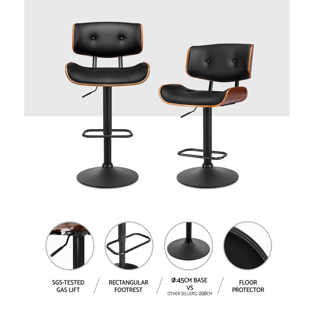 Jace Leather Timber Adjustable Bar Stools Black (Set of 2) - Barstool Express