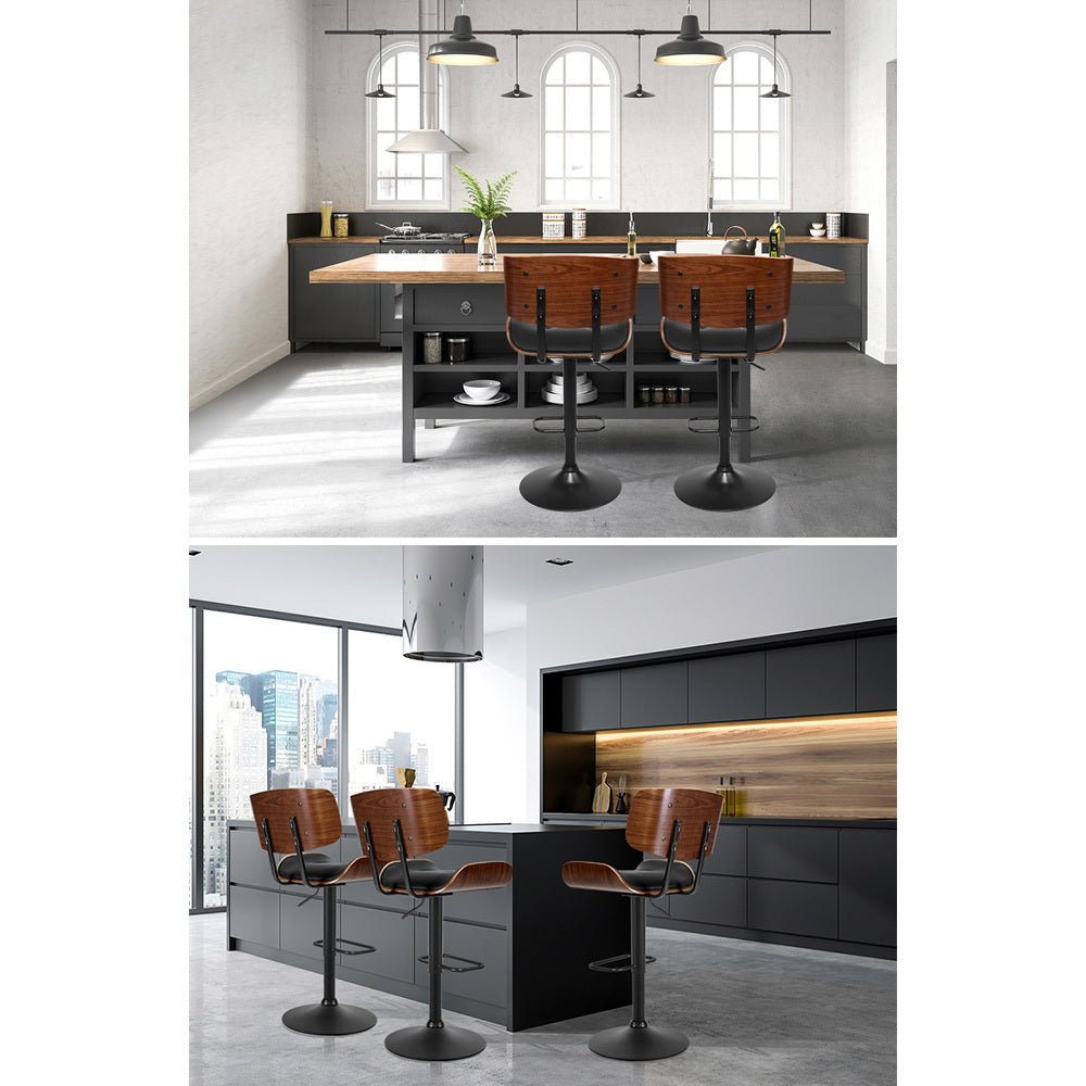 Jace Leather Timber Adjustable Bar Stools Black (Set of 2) - Barstool Express