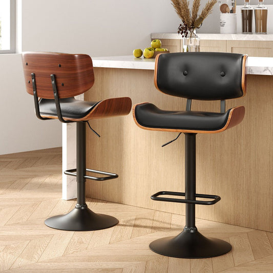 Jace Leather Timber Adjustable Bar Stools Black (Set of 2) - Barstool Express