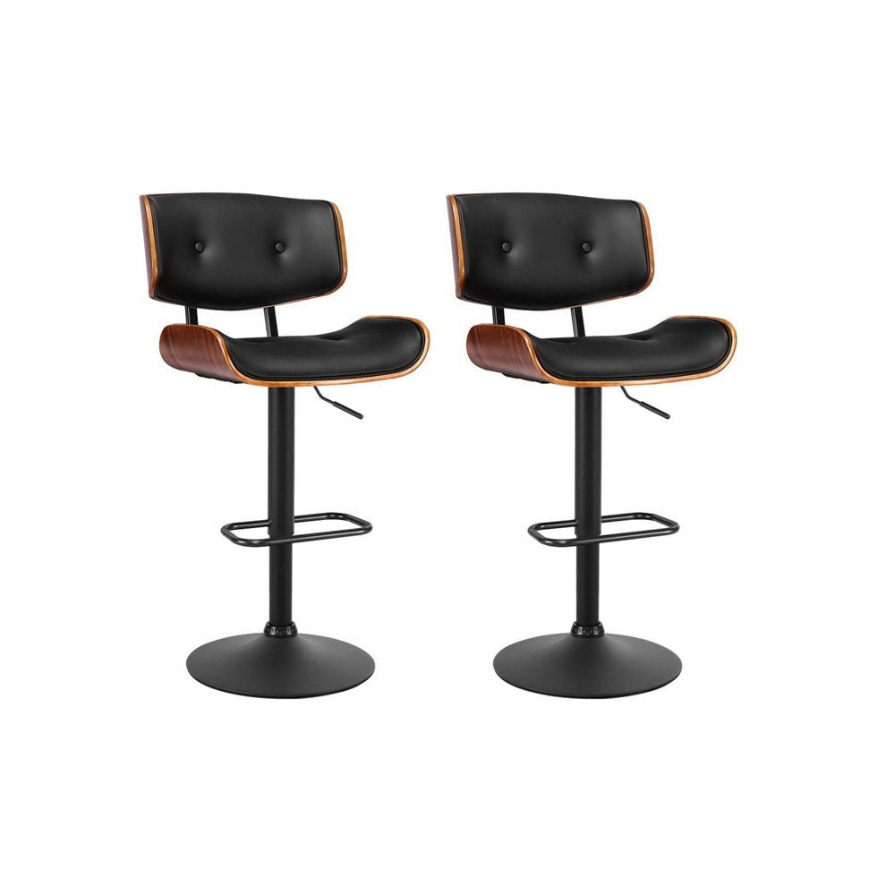 Jace Leather Timber Adjustable Bar Stools Black (Set of 2) - Barstool Express