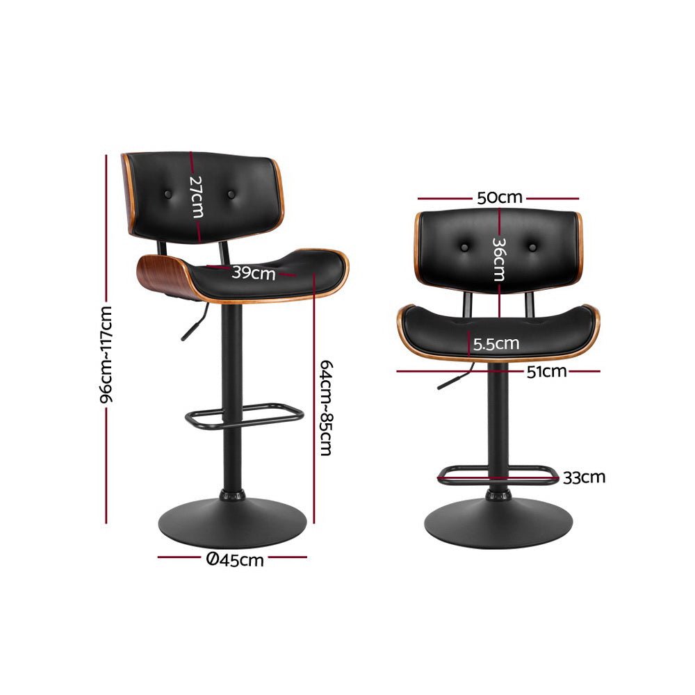 Jace Leather Timber Adjustable Bar Stools Black (Set of 4) - Barstool Express
