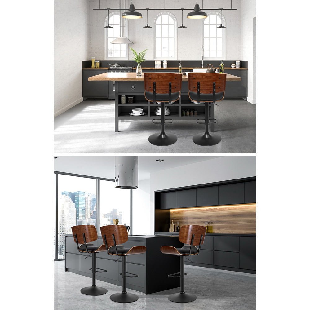 Jace Leather Timber Adjustable Bar Stools Black (Set of 4) - Barstool Express