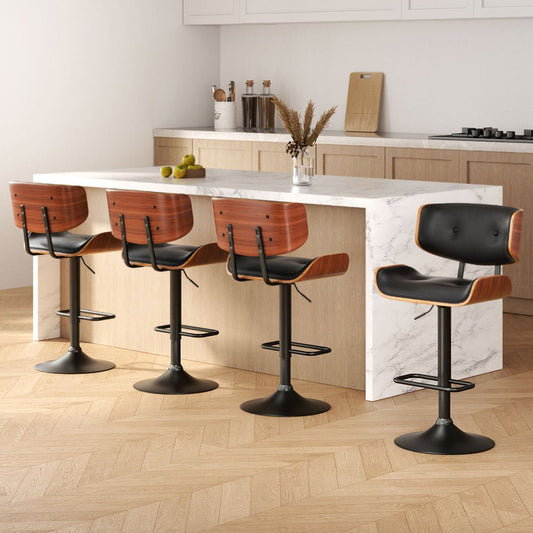 Jace Leather Timber Adjustable Bar Stools Black (Set of 4) - Barstool Express