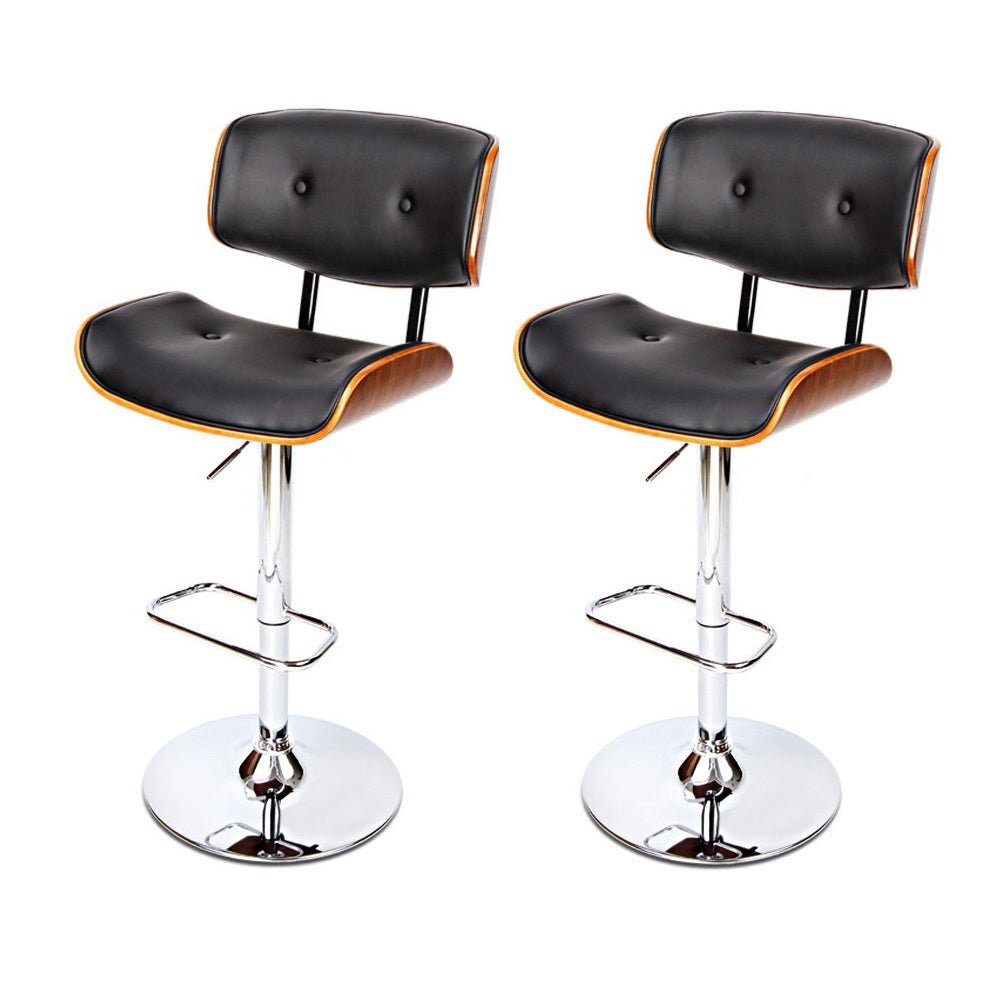 Jace Leather Timber Adjustable Bar Stools Chrome Black (Set of 2) - Barstool Express