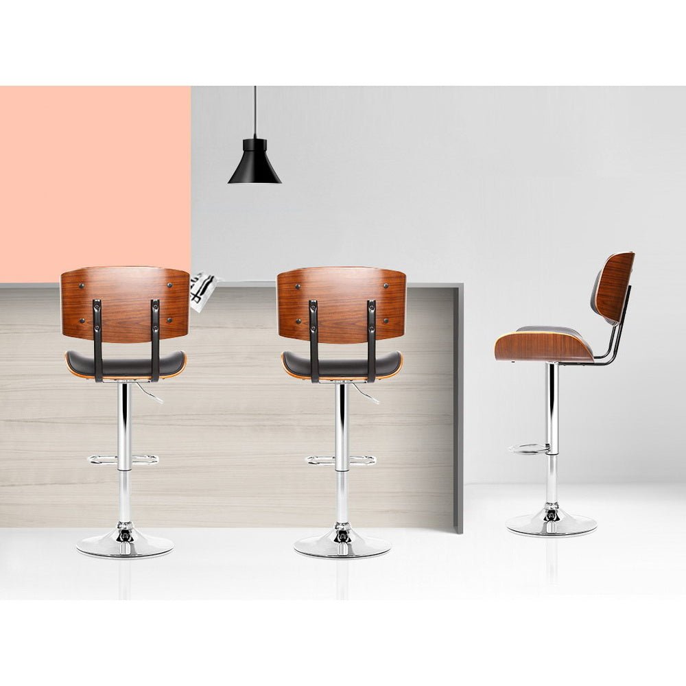 Jace Leather Timber Adjustable Bar Stools Chrome Black (Set of 2) - Barstool Express