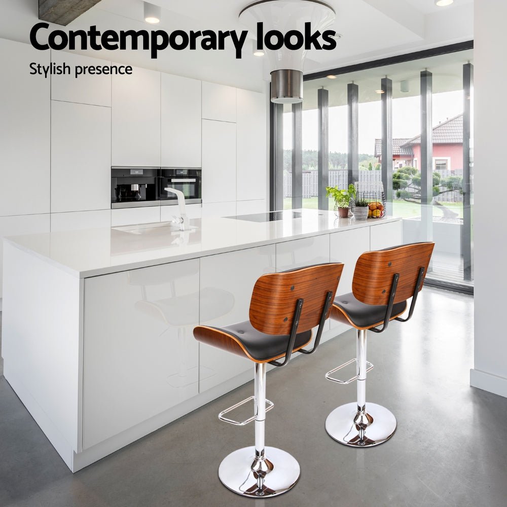 Jace Leather Timber Adjustable Bar Stools Chrome Black (Set of 4) - Barstool Express