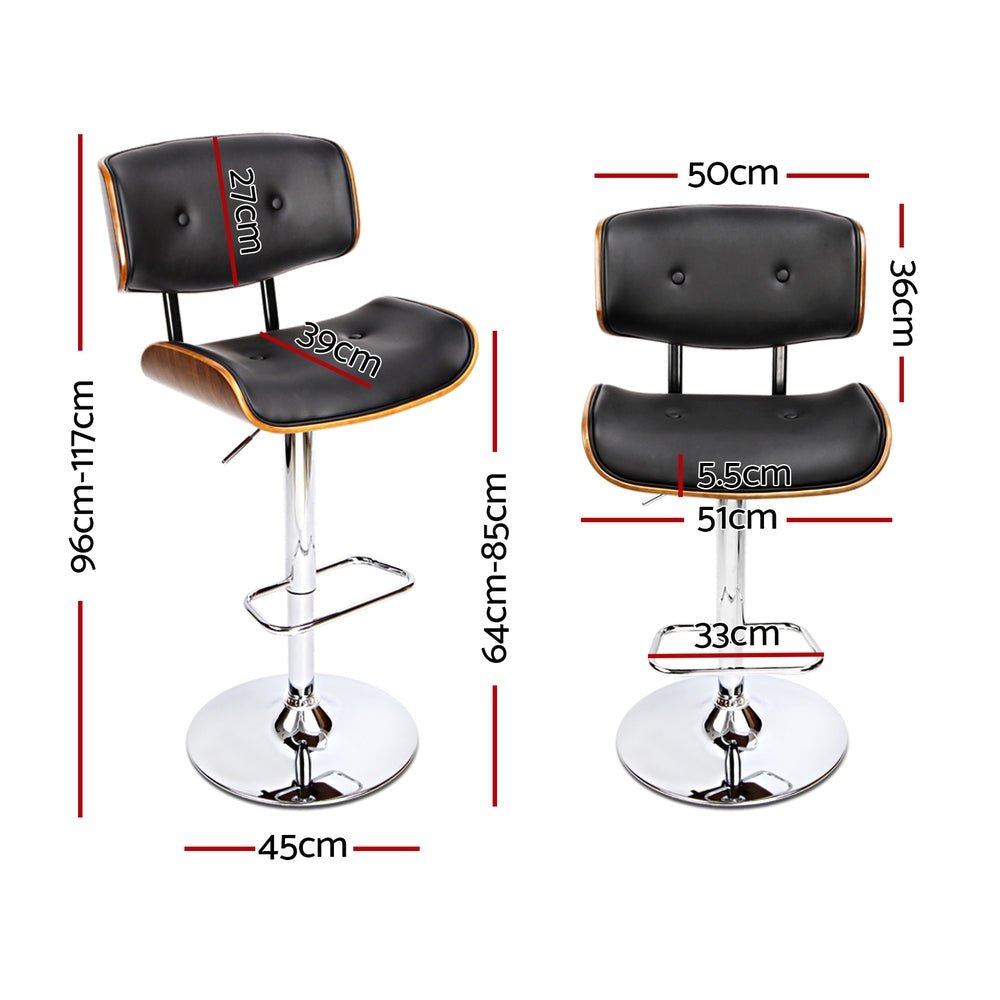 Jace Leather Timber Adjustable Bar Stools Chrome Black (Set of 4) - Barstool Express