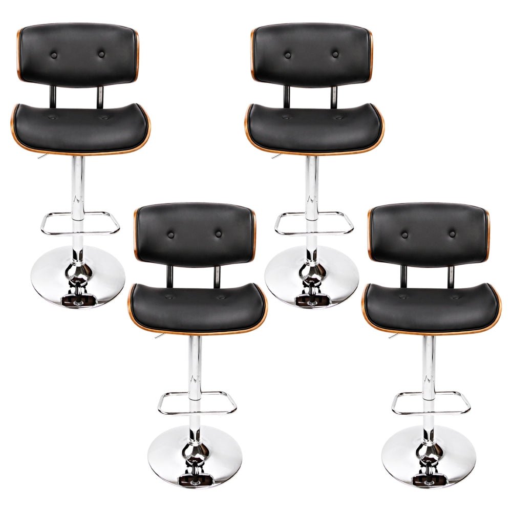 Jace Leather Timber Adjustable Bar Stools Chrome Black (Set of 4) - Barstool Express