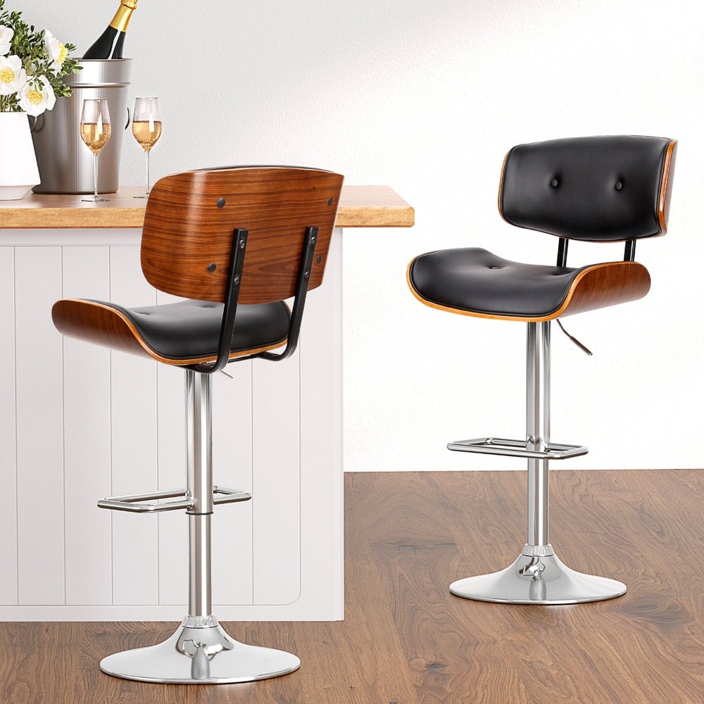 Jace Leather Timber Adjustable Bar Stools Chrome Black (Set of 4) - Barstool Express