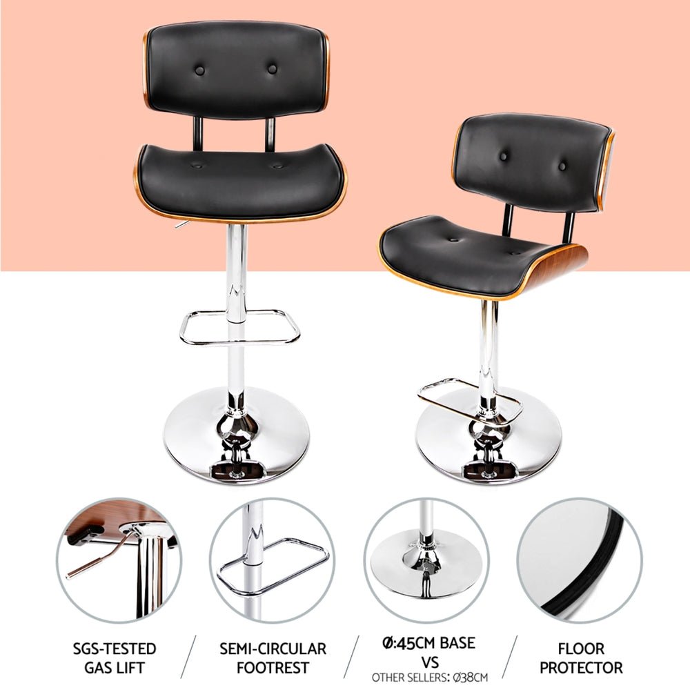 Jace Leather Timber Adjustable Bar Stools Chrome Black (Set of 4) - Barstool Express